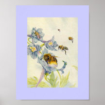 Nature Honey Bees and Morning Glory Flowers Lilac Posters