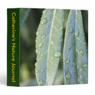 nature journal, green leaves, rain drops 3 ring binder