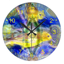 Nature Reflections I - Abstract Gold & Blue Birds wall clocks
