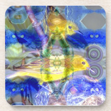 Nature Reflections I - Gold & Blue Birds Drink Coaster