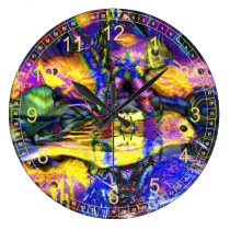Nature Reflections II - Abstract Violet Gold Birds wall clocks