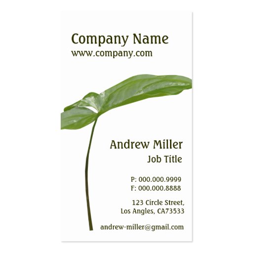 Nature Simplicity l Single Green Leaf Business Card Template (front side)