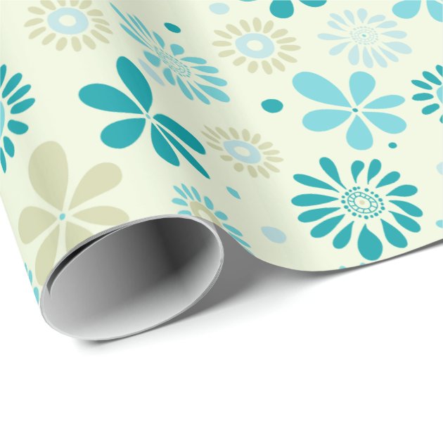 Nature Turquoise Abstract Sunshine Floral Pattern Wrapping Paper-2