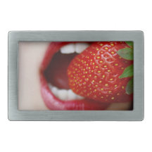 Nature's Candy - Woman Eating Strawberry Rectangular Belt Buckles
