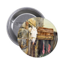 'Naughty Boy' white horse in a barn Pin
