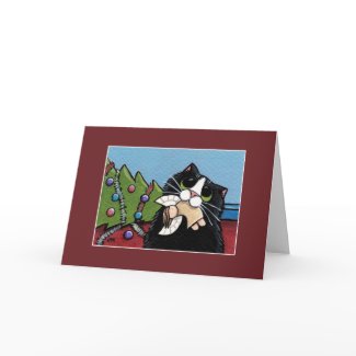 Naughty Cat & Christmas Angel | Christmas Card card