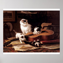 Naughty kittens playing guitar print