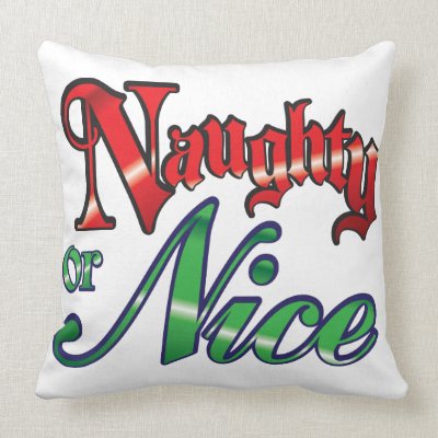 Naughty or Nice in Red and Green Christmas Letters Pillow Mojo_throwpillow