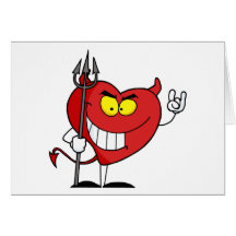 Naughty Red Heart Character Devil Greeting Card