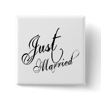 Naughy Grunge Script - Just Married Black Pinback Buttons