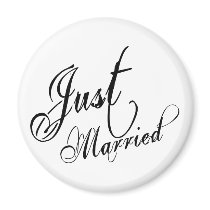 Naughy Grunge Script - Just Married Black Fridge Magnet