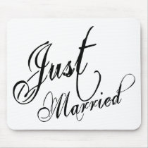Naughy Grunge Script - Just Married Black Mouse Pad