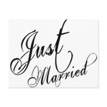 Naughy Grunge Script - Just Married Black Post Cards