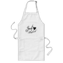 Naughy Grunge Script - Just Married Heart Black Aprons