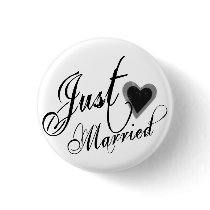 Naughy Grunge Script - Just Married Heart Black Pin