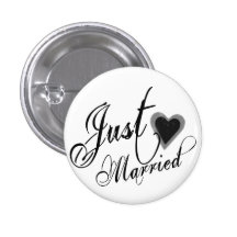 Naughy Grunge Script - Just Married Heart Black Pin