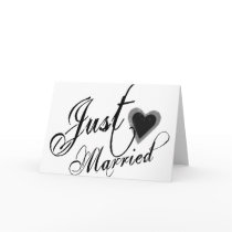Naughy Grunge Script - Just Married Heart Black Greeting Cards