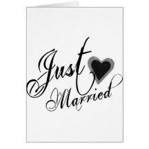 Naughy Grunge Script - Just Married Heart Black Cards