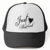 Naughy Grunge Script - Just Married Heart Black Trucker Hat