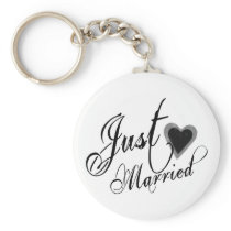 Naughy Grunge Script - Just Married Heart Black Keychain