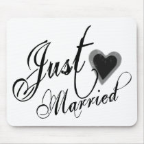 Naughy Grunge Script - Just Married Heart Black Mousepad