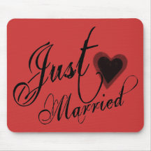 Naughy Grunge Script - Just Married Heart Black Mousepads