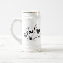 Naughy Grunge Script - Just Married Heart Black Coffee Mug