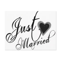 Naughy Grunge Script - Just Married Heart Black Post Card