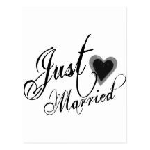 Naughy Grunge Script - Just Married Heart Black Post Card