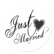 Naughy Grunge Script - Just Married Heart Black Round Stickers