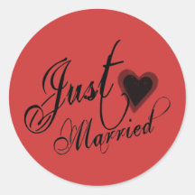 Naughy Grunge Script - Just Married Heart Black Round Sticker