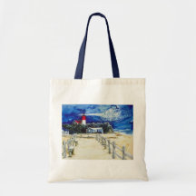 Nauset Light Conferring with the Moon Canvas Bags