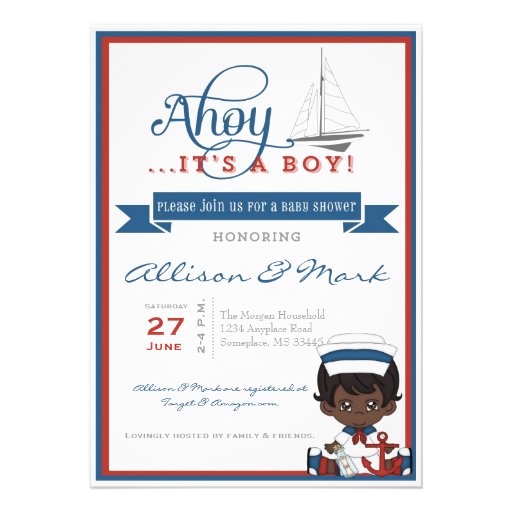 Nautical African American Baby Shower Invitation