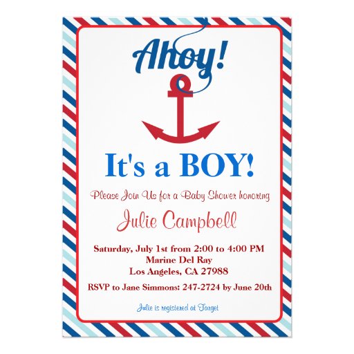 Nautical Ahoy Boy Baby Shower Invitation (front side)