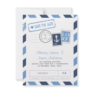 Nautical Airmail Card Save the Date Personalized Announcement