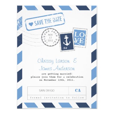 Nautical Airmail Card Save the Date Personalized Announcement