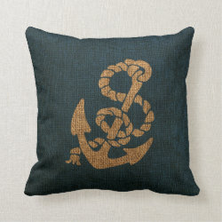 Nautical Anchor and Rope in Deep Sea Blue Throw Pillow