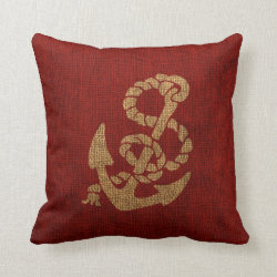 Nautical Anchor and Rope in Rustic Red Pillow