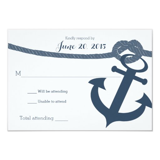 Nautical Anchor and Rope Wedding Response Card Invite (front side)
