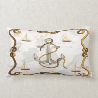 Nautical Anchor and Sailboats Lumbar Pillow