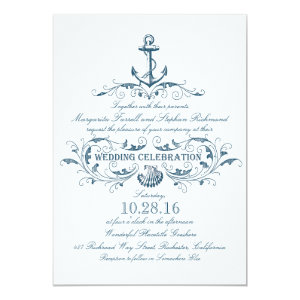 nautical anchor and seashell beach wedding invites