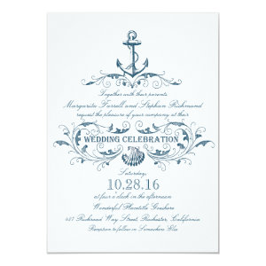 nautical anchor and seashell beach wedding invites 5