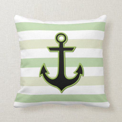 Nautical Anchor and Stripes - Black Green White Pillow Zazzle