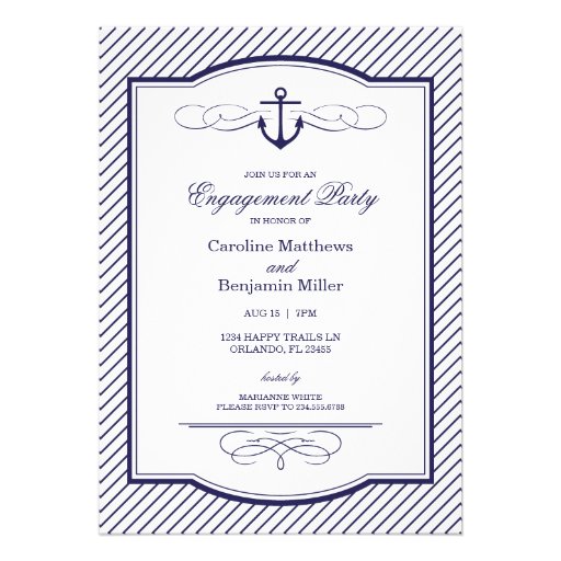 Nautical Anchor and Stripes Engagement Party Invitations