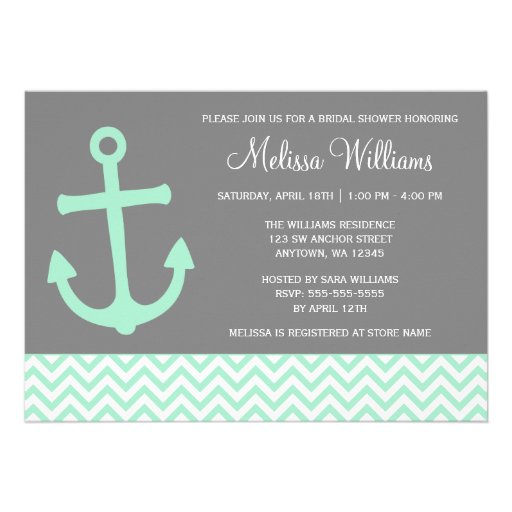 Nautical Anchor Chevron Mint Gray Bridal Shower Cards