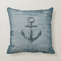 Nautical Anchor Distressed Blue Throw Pillow