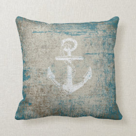 Nautical Anchor Distressed Grunge Throw Pillow Pillow