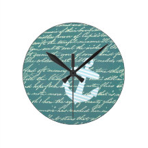 Nautical anchor in turquoise teal clock