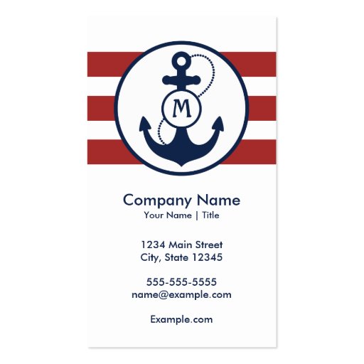 Nautical Anchor Monogram Business Card (front side)