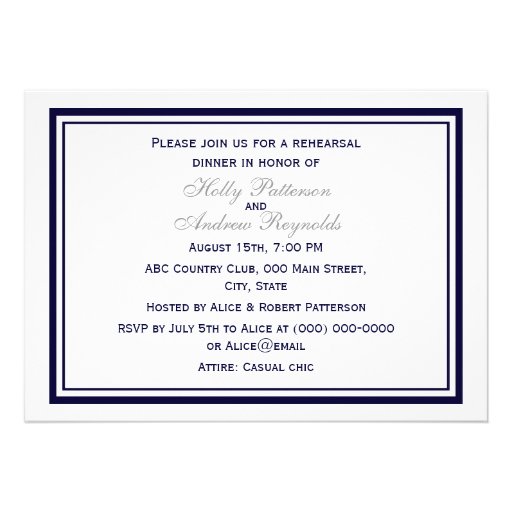 Nautical Anchor Navy Blu Frame 2H Rehearsal Dinner Custom Announcement